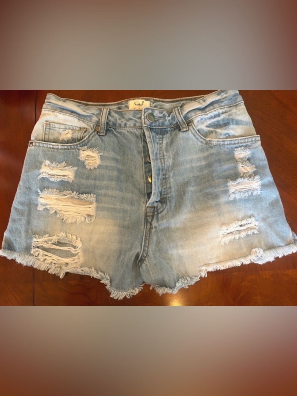 Easel Distressed Denim Shorts Small Light Wash High Rise Button Fly Frayed Hem